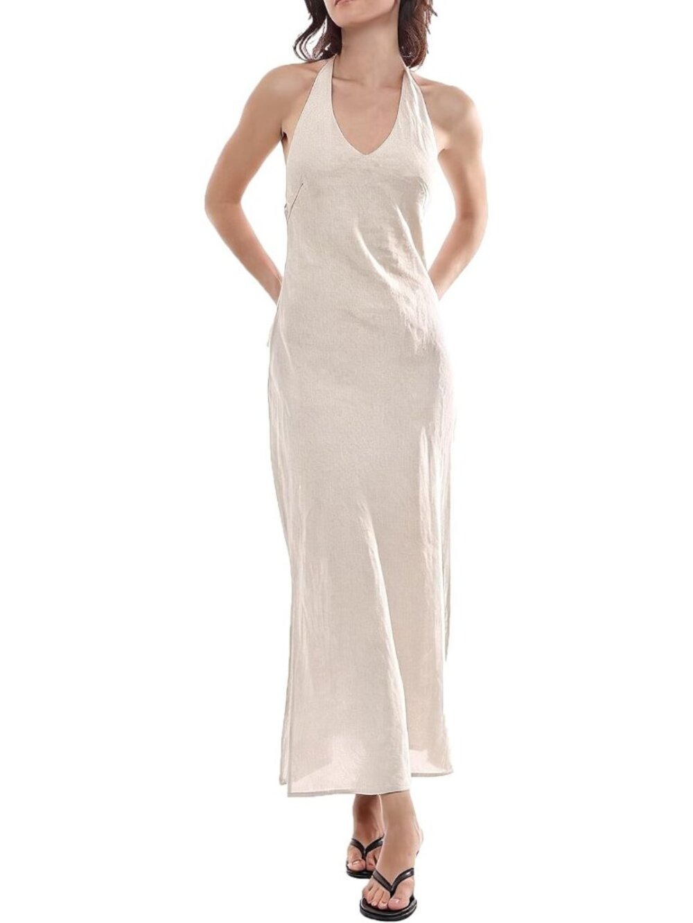Linen Bodycon Halter Maxi Dress for Women | Stylish Split Design, Summer
